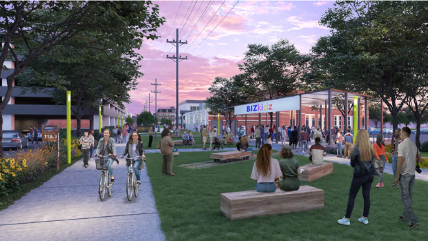 Looking South from Point betweenMeyer NajemBuilding and the Library